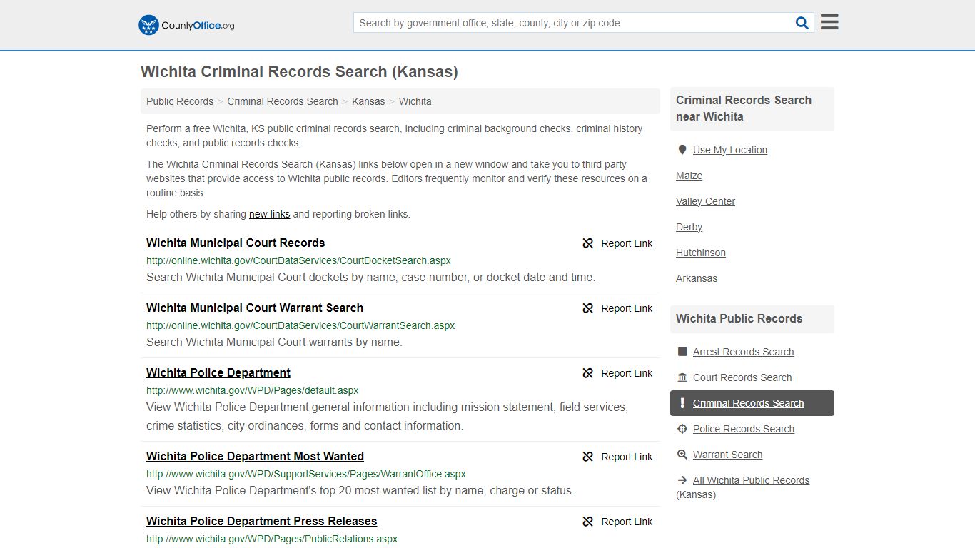Wichita Criminal Records Search (Kansas) - County Office